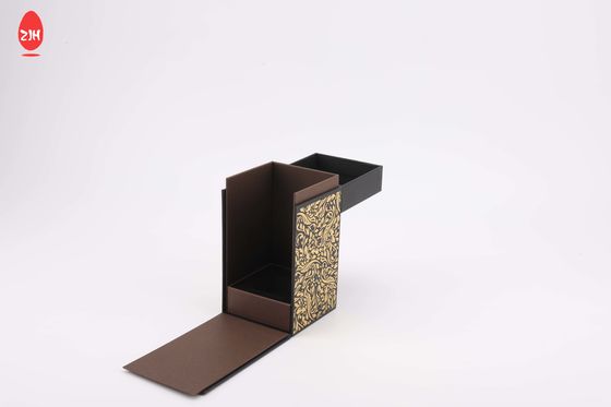 Caja de regalo plegable magnética plana rígida del papel del negro de lujo del cartón con la cinta
